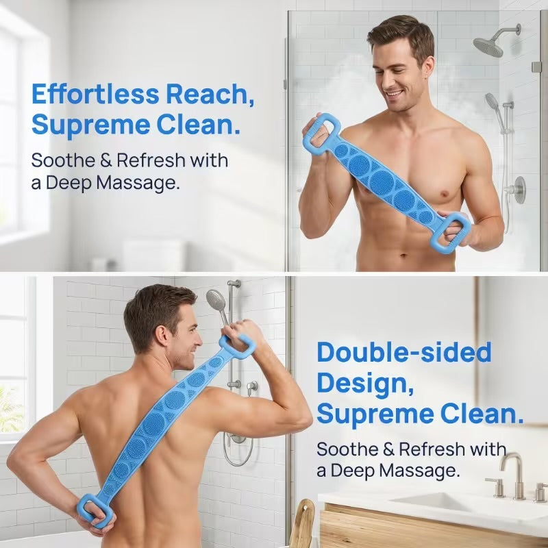 Silicone Bath Brush - Double-Sided Exfoliating Back
Scrubber with Long Strap & Soft Bristles