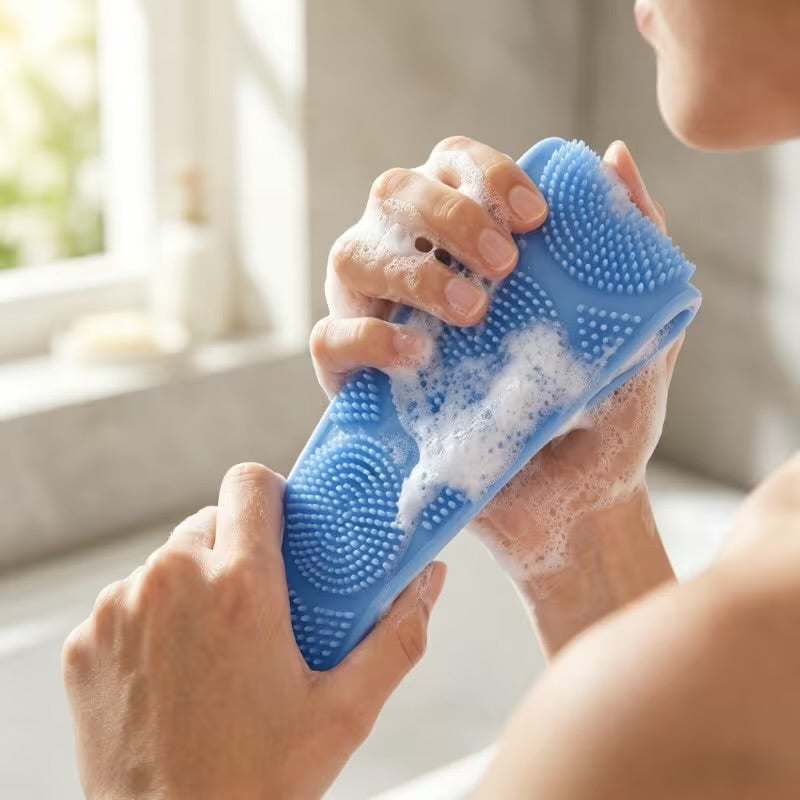 Silicone Bath Brush - Double-Sided Exfoliating Back
Scrubber with Long Strap & Soft Bristles