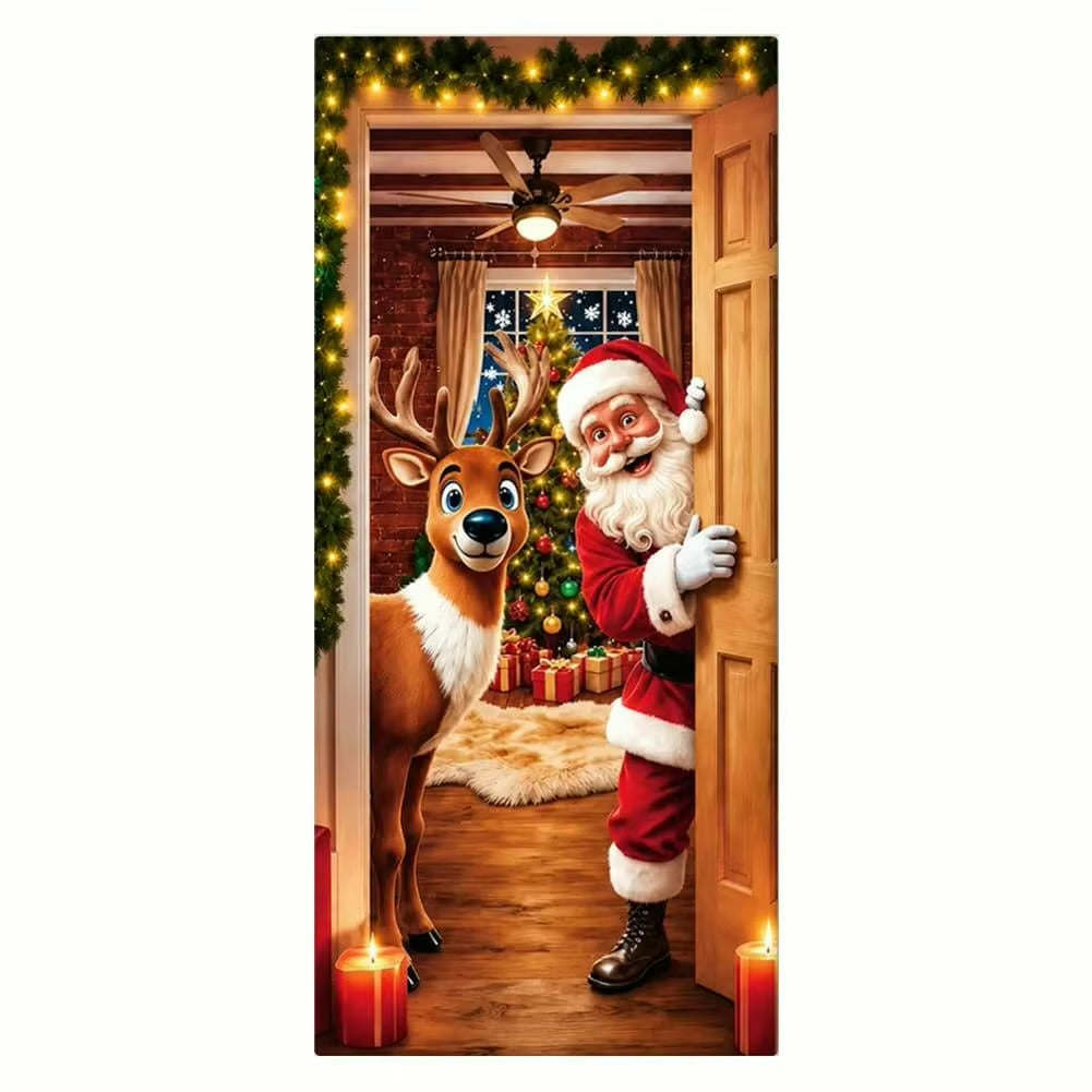Stretch-Fit Santa & Reindeer Christmas Door Cover
