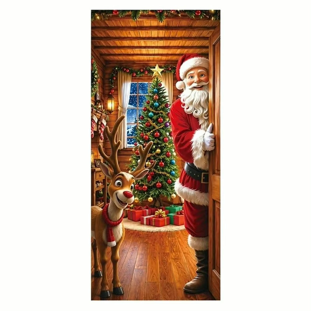 Stretch-Fit Santa & Reindeer Christmas Door Cover