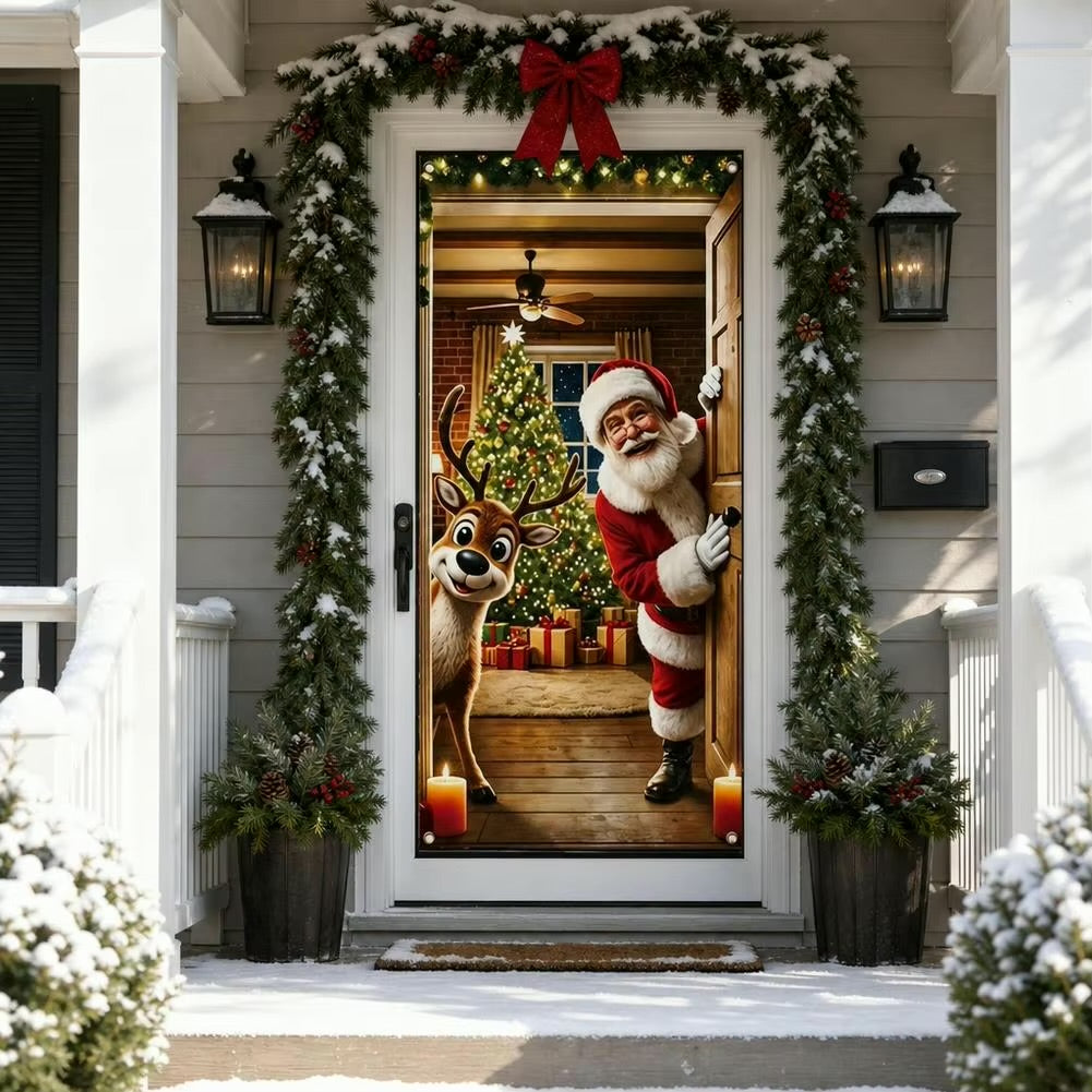 Stretch-Fit Santa & Reindeer Christmas Door Cover