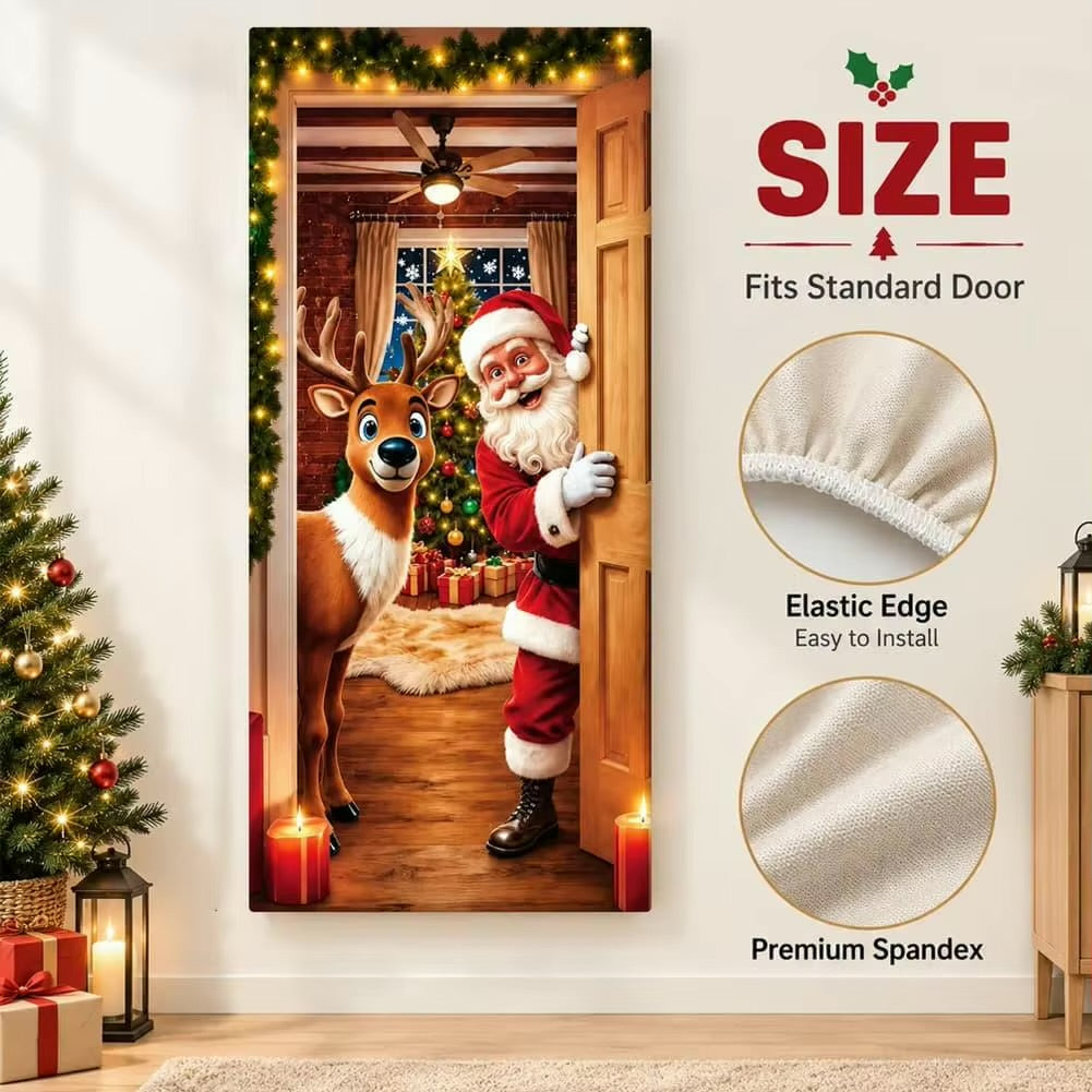 Stretch-Fit Santa & Reindeer Christmas Door Cover