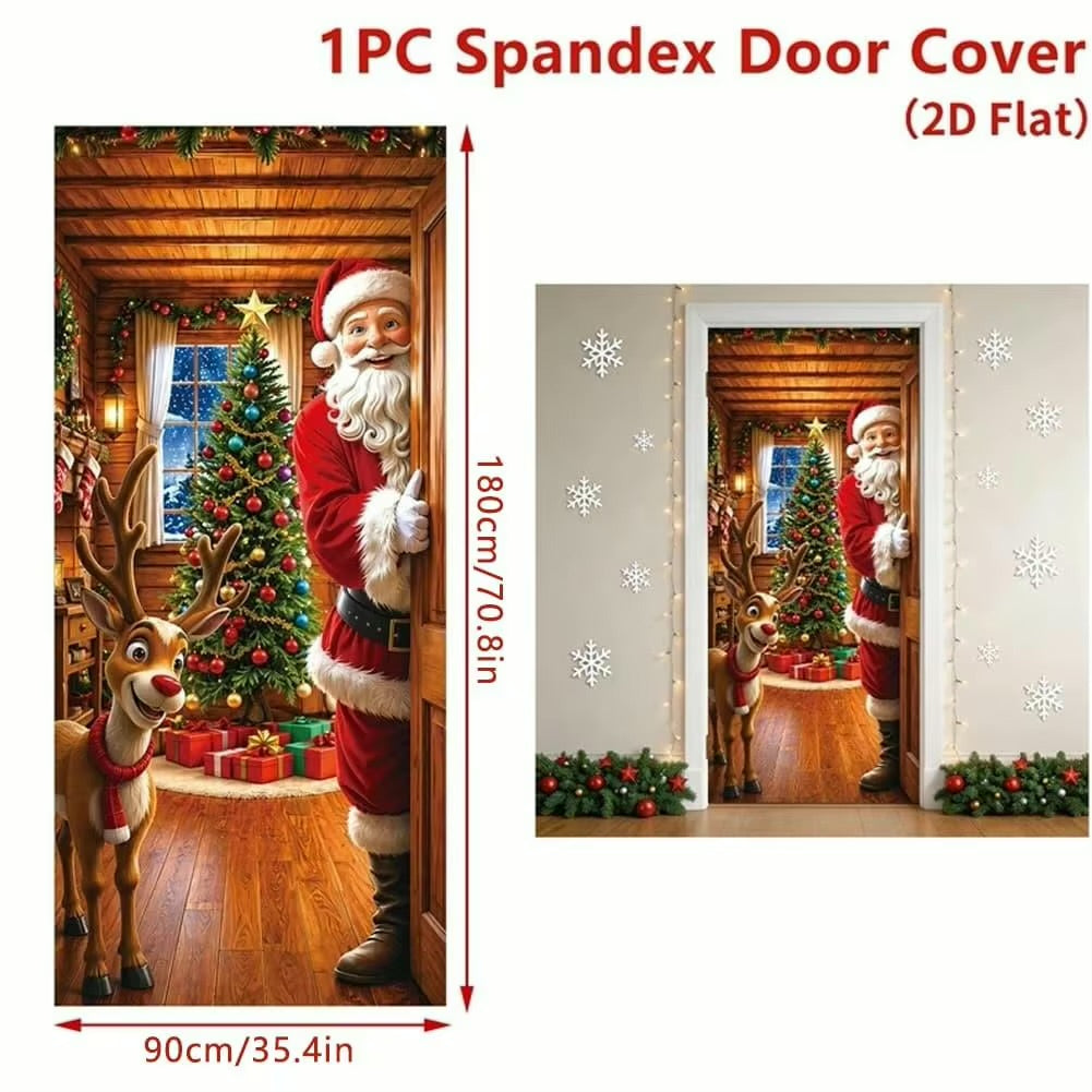 Stretch-Fit Santa & Reindeer Christmas Door Cover