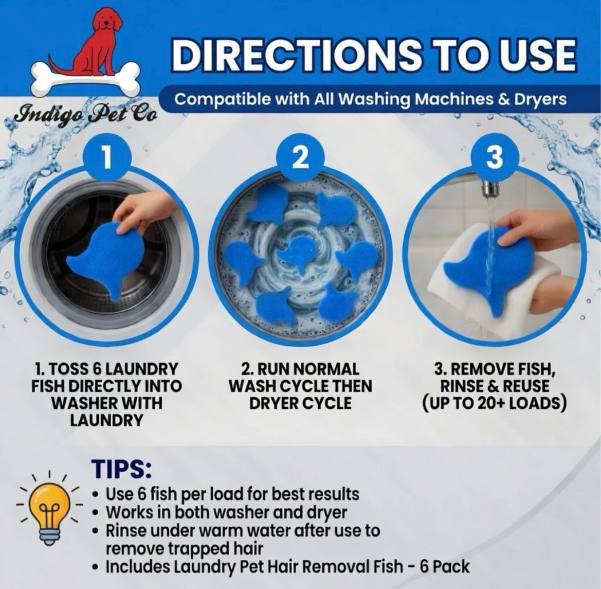 Laundry Pet Hair Removal Fish - 6 Pack