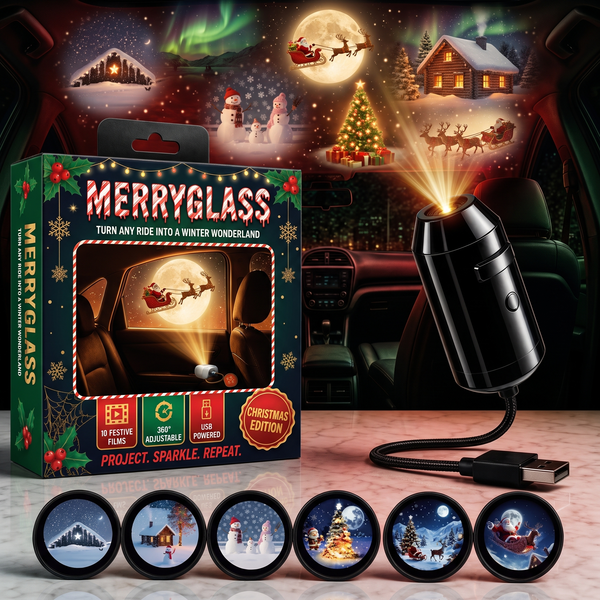 MerryGlass Car Window Christmas Projector | USB-Powered Holiday Scene Projector for Any Vehicle